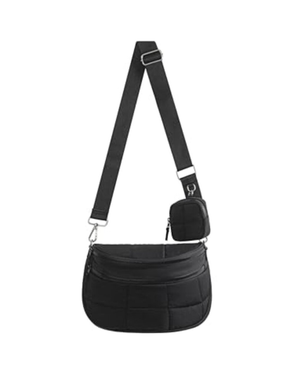 Quilted Nylon Puffer Crossbody Bum Bag with Pouch Adjustable Strap